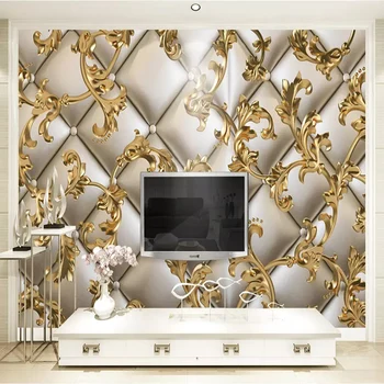 Custom Sienų Tapetai, 3D Minkštą, Paketą Aukso Modelis Europos Stiliaus Kambarį, TV Foną, Sienos Dokumentų Namų Dekoro Gėlių