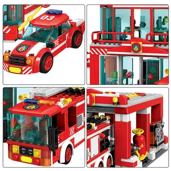 969pcs Miesto Policijos, Gaisrinės Fire Truck Automobilių Blokai Sraigtasparnis Ugniagesiai Duomenys Plytų Žaislai Vaikams Berniukams