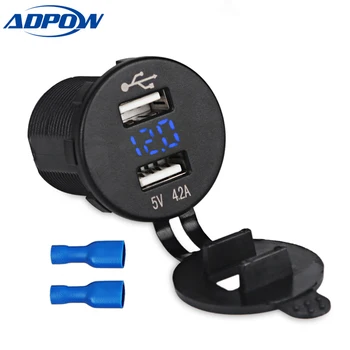 ADPOW 12-24V 4.2 Dual USB Motociklo Auto Sunkvežimių ATV Valtis LED 4.2 Automobilio Cigaretės Degiklio Lizdą Voltmeter Įkroviklis Adapteris