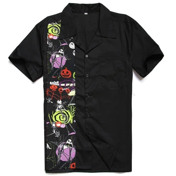 Helovinas Vyrų Marškinėliai Derliaus 1950 Rockabilly Shirt Mens Rock N Roll Trumpas Rankovės Punk Rave Shirt Mens Hip-Hop Susiuvimo Camisa