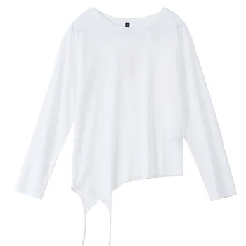 Top Moterys Pavasarį Ir Rudenį Moterų Streetwear Tendencija Nereguliarus Long Sleeve T-shirt Moterų Balta Spalva Tees 2021 Nauja siunta