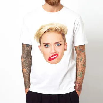 Juokinga Miley Cyrus Ledų Muzikos T-shirt Mens trumpomis Rankovėmis Balti Marškinėliai Medvilnė Viršūnes Tees