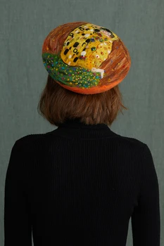 Faramita Atostogų Moterims, Rankų darbo Dailininko Beretės Gustav Klimt BUČINYS, Žinomų Paveikslų Vilna Pavasario Mergaičių, Berniukai, Kids Vintage Hat
