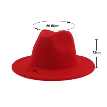 2020 naujas Juodas Raudonas Kratinys Vilnos Veltinio Džiazo Fedora Skrybėlės Sagtis Dekoro Moterų Unisex Platus Kraštų Panama Šalis, Trilby Kaubojaus Kepurė