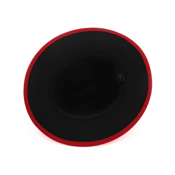 2020 naujas Juodas Raudonas Kratinys Vilnos Veltinio Džiazo Fedora Skrybėlės Sagtis Dekoro Moterų Unisex Platus Kraštų Panama Šalis, Trilby Kaubojaus Kepurė