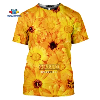 SONSPEE 2020 Daisy vyriški T-shirt 3D Spausdinimo Šviežių Geltonos Gėlės Vasaros Atsitiktinis Harajuku marškinėliai Moterų Sporto Viršūnės Streetwear Tees
