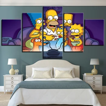 Sienos Menas Nuotraukų Rėmelis 5 vnt Simpsonų TV Naktį Anime Drobės Tapybos Dekoro Namai/svetainė/Miegamasis HD Spausdina Plakatus