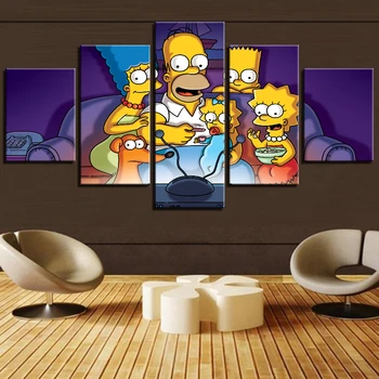 Sienos Menas Nuotraukų Rėmelis 5 vnt Simpsonų TV Naktį Anime Drobės Tapybos Dekoro Namai/svetainė/Miegamasis HD Spausdina Plakatus