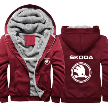 Hoodies Vyrų Škoda Automobilių Logotipas Spausdinti Jacket Mens Hoodies Atsitiktinis Žiemos Tirštėti Šiltu Vilnos, medvilnės Užtrauktukas Raglan Kailis Vyrų Kostiumai
