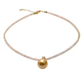 JYX Naujas Fashional shell perlų vėrinį aukso žiedo su šviečia kristalų 16mm blingbling karoliai 18