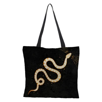 Kartoninė Moterų Rankinės Mielas Black snake Spaudinių Pečių Maišą Eco Lino Praktinių Naudingų Pirkinių Darbo kelionės paketas