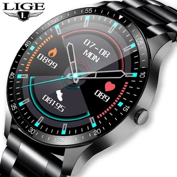 LIGE Naujų Plieno diržas Smart watch Vyrų smartwatch vandeniui 1.3 Pilnas touch screen Sporto Smart watch širdies ritmo Fitness tracker