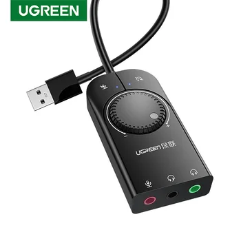 Ugreen Garso Korta USB Garso Sąsaja yra Išorės 3.5 mm Mikrofoną, Audio Adapteris, garso plokštė Nešiojamas PS4 laisvų Rankų įranga, USB Garso plokštė