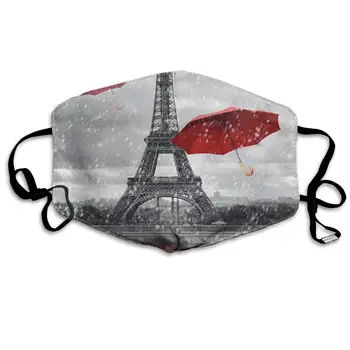 Apsauga Nuo Dulkių Skalbti Daugkartinių Retro Miesto Panoramos Paryžiaus Eifelio Bokštas Su Raudona Skėtis Burną Padengti Kaukė Apsauginė Šilto Vėjo