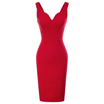 Juoda/raudona paprasto Spalvos suknelė elegantiškas klasikinis moterų office lady darbo suknelė be Rankovių su V-Kaklo, Klubų-Suvynioti Pieštuku Bodycon Suknelės