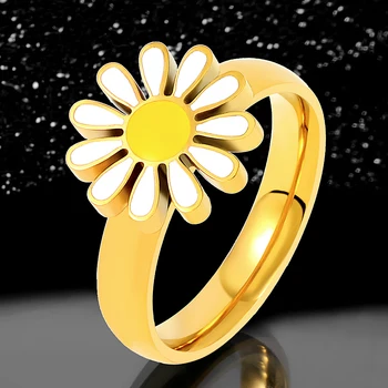 Nerūdijančio Plieno, Emalio Mažai Daisy Gėlių Moterų Žiedas 