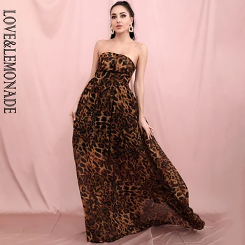 LOVE&LIMONADO Seksualus Tube Top-Line Ruda Leopard Šifono Medžiaga, Paplūdimio Summer Maxi Dress LM81858-3