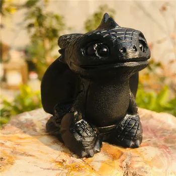 Natūralių kristalų gyvūnų obsidianas toothless dragon namų puošybai
