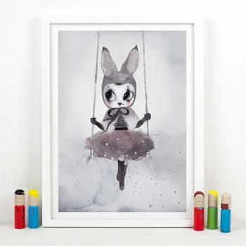 Modernus Rabbit Mergina Angelas Animacinių Filmų Plakatų Piešimo Drobė Nuotrauką, Vaikų Kambario, Kūdikių Šiaurės Paveikslų Sienos Menas, Grafiti, Apdaila