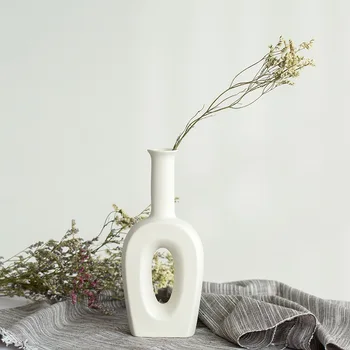 Baltos Keramikos Vaza, Džiovintos Gėlės Mažų Šviežių Kambarį Gėlių Kompozicijų Žvaigždėto Stalo Namų Puošybai Švytuoklės