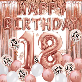 Rose aukso gimtadienio apdailos mergina su gimtadieniu reklama skaičius balionas 18 40 colių 2 juostele užuolaidų aliuminio folija tableclo