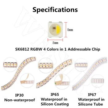 1M/5M SK6812 (panašiai su WS2812B) RGBW 4 1 Chip 30/60/144leds/Taškų/m, 5050 SMD Naudojamos LED Juostelės IP30 IP65 IP67 DC5V