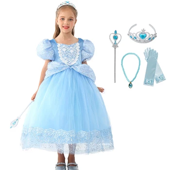 Helovinas Princesė Cendrillon Suknelė Mergaičių Kostiumai Vaikams Deluxe Cosplay Suknelė Vaikai Fantacy Chirstmas Šaliai Vaidmuo-Žaisti Suknelės