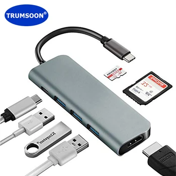 Trumsoon C Tipo HDMI 4K USB-C 3.0 SD TF atminties Kortelių Skaitytuvo Adapteris, skirtas 