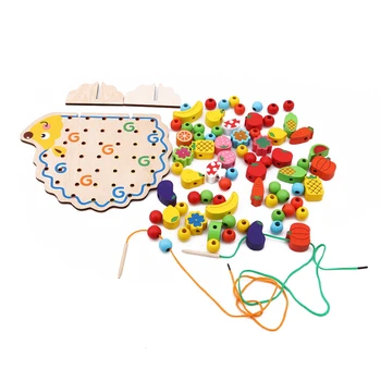 Naujas Medinis Vaisių, Daržovių Jungiamąją Apjuostame Karoliukai Žaislai su Ežys Valdybos Montessori Švietimo Žaislas Vaikams, Vaikų Dovanų