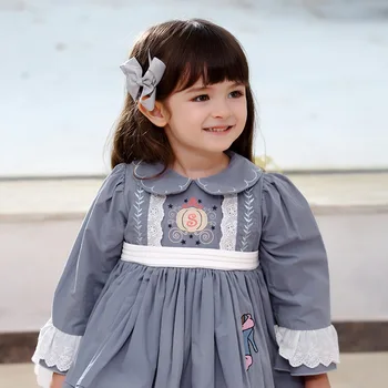Rudenį Naujų Vaikų Vestuves Drabužiai Princesė Pilka Suknelė Ilgomis Rankovėmis Kūdikiui Merginos Ispanų Stiliaus Pavasario Princesė