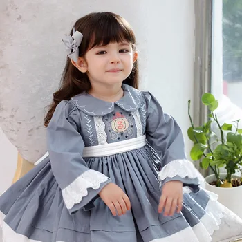 Rudenį Naujų Vaikų Vestuves Drabužiai Princesė Pilka Suknelė Ilgomis Rankovėmis Kūdikiui Merginos Ispanų Stiliaus Pavasario Princesė