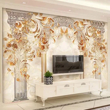 Custom Sienų Tapetai, 3D Marmuro Plytelių Gėlių Sienų Tapybos Europos Stiliaus Arkos Romos Skiltyje Freska Kambarį TV Wall Dokumentus 3D