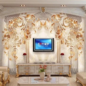 Custom Sienų Tapetai, 3D Marmuro Plytelių Gėlių Sienų Tapybos Europos Stiliaus Arkos Romos Skiltyje Freska Kambarį TV Wall Dokumentus 3D