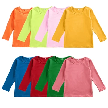 Viršų mados 2020 medvilnės megzti ilgomis rankovėmis O-Neck t marškinėliai aukštos kokybės vientisos spalvos atsitiktinis vaikų mergaičių marškiniai