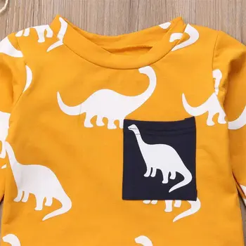 2VNT Vaikai, Kūdikis, Berniukas, Komplektai, Atsitiktinis marškinėliai Dinozaurų Modelis Viršūnes + Ilgos Kelnės, Antblauzdžiai Drabužių Medvilnės Rinkiniai