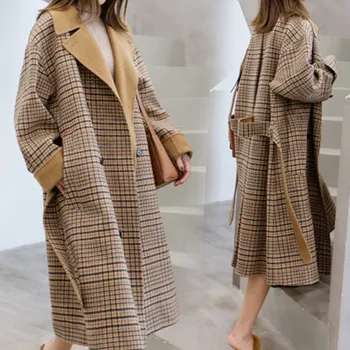 Naujosios Europos Stiliaus Žiemos Vilnos Paltai Moterims, Didelio Dydžio, Ilgomis Rankovėmis Hepburn Rudenį Laisvas Ilgas Vilnonis Kailis Outwear Casaco Feminino