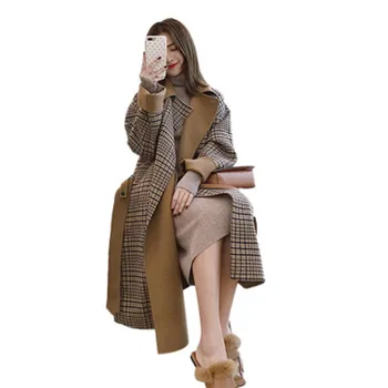 Naujosios Europos Stiliaus Žiemos Vilnos Paltai Moterims, Didelio Dydžio, Ilgomis Rankovėmis Hepburn Rudenį Laisvas Ilgas Vilnonis Kailis Outwear Casaco Feminino