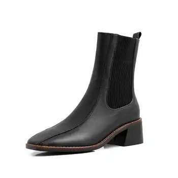 Krazing Puodą 2020 natūralios odos streetwear aikštėje kojų aukštos aikštėje kulno žiemos batai moterims paslysti ant išlaikyti šiltas vidurio blauzdos batai L5f1
