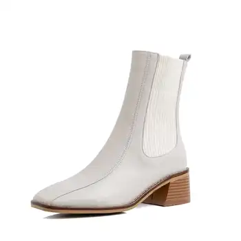 Krazing Puodą 2020 natūralios odos streetwear aikštėje kojų aukštos aikštėje kulno žiemos batai moterims paslysti ant išlaikyti šiltas vidurio blauzdos batai L5f1