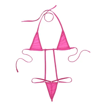 Seksualus apatinis Trikotažas Moterims Mini Micro Bikini Nustatyti vientisas maudymosi kostiumėlis Apynasrio Kaklo Backless G-String Thong apatinis trikotažas maudymosi Kostiumėliai, naktiniai drabužiai