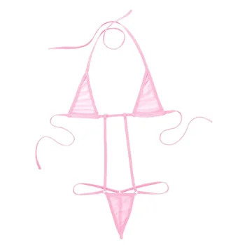 Seksualus apatinis Trikotažas Moterims Mini Micro Bikini Nustatyti vientisas maudymosi kostiumėlis Apynasrio Kaklo Backless G-String Thong apatinis trikotažas maudymosi Kostiumėliai, naktiniai drabužiai