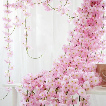 2M Dirbtinės gėlės Sakura Vyšnių Rotango Vestuvių Arkos dekoras Vynuogių Namuose šalis Šilko Ivy sienos Kabo Girliandą Gėlių Vainikas string