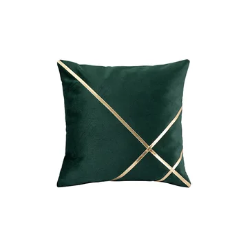 45x45cm/50x30cm derliaus sušvelninti apima giliai žalia/ruda spalva, aukso linijos juosmens pagalvę padengti geometrinis aksomo užvalkalas