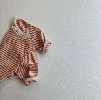 Kūdikių Mergaičių Minkštos Medvilnės ilgomis Rankovėmis T-shirt Baby Mielas Dryžuotas Dugno Marškinėliai Bamblys Berniukai Viršūnės