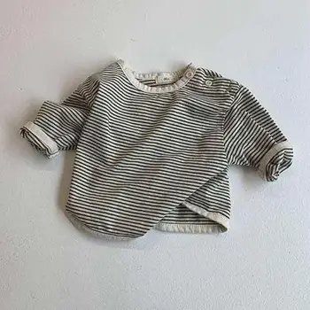 Kūdikių Mergaičių Minkštos Medvilnės ilgomis Rankovėmis T-shirt Baby Mielas Dryžuotas Dugno Marškinėliai Bamblys Berniukai Viršūnės