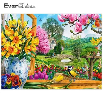 EverShine 5D Diamond Tapybos Kryželiu Gėlių Nuotraukas Strazdų Rankų darbo Diamond Siuvinėjimo Gėlių Vadovą, Pomėgiai