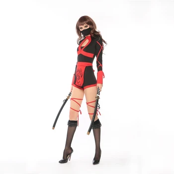 Moterų ninja Klasikiniai Kostiumai Helovinas Kostiumai Juodas Raudonas Japonų Animacinių filmų Fancy Dress Cosplay Nindzė Žudikas Kostiumai Moterims