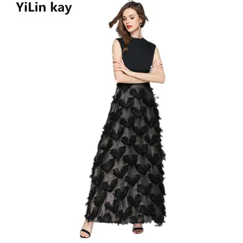 YiLin kay 2019 Aukštos kokybės vasaros Moterų suknelė Europos ir Amerikos nauji ruožas plonas aukso plunksnų suknelę.