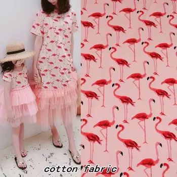 Pink flamingo animacinių filmų spausdinti medvilnės audinio vasarą, moterims, vaikams suknelė 