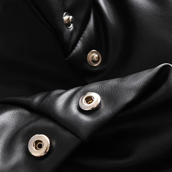 Toppies 2020 m. Žiemos Moterys dirbtiniais odinė striukė kailis negabaritinių mygtukai Moterų black pu pasukite žemyn apykaklės outwear